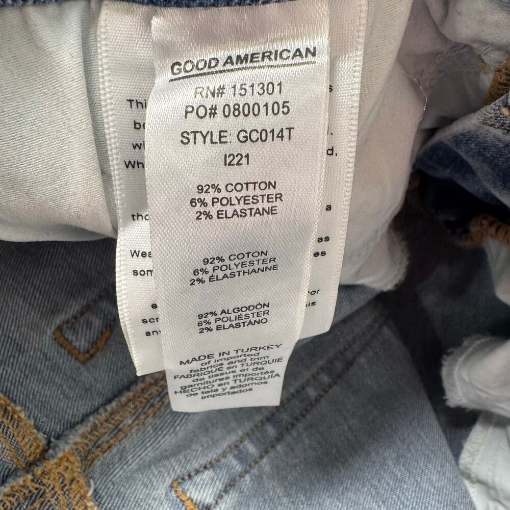 Good American Straight Leg Raw Hem Jeans Light Wash Indigo High Rise Womens Sz 0 - Picture 9 of 10